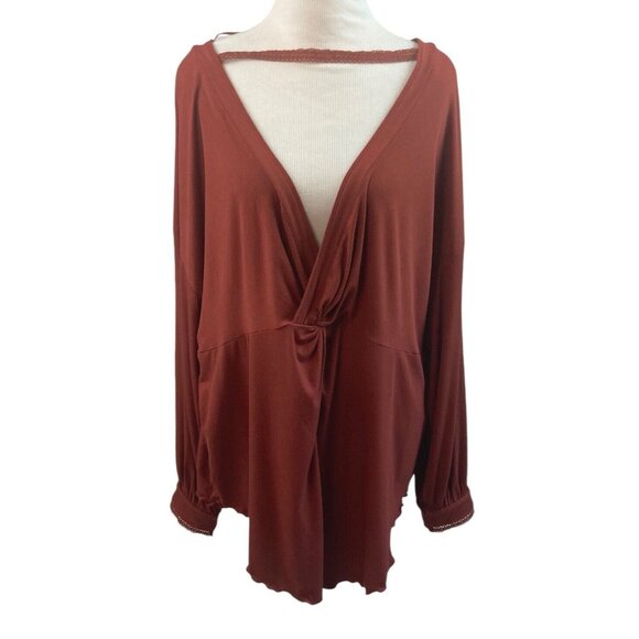 Free People Top Womens Size L Brown Boho Flowy Romantic Whimsical Festival Beach - Picture 1 of 10